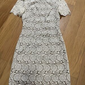 Reiss Elegant White Guipure Lace Dress